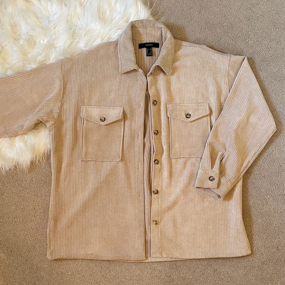 Tan Corduroy Button-Up Shacket